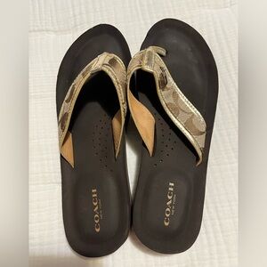 Coach Women's khaki and gold Sandals